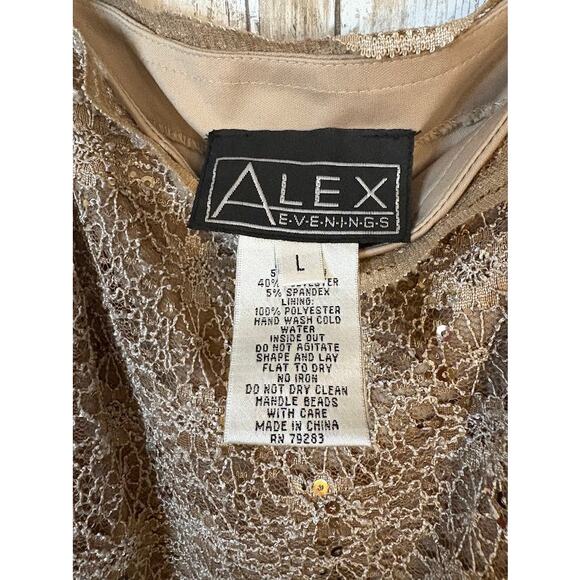 Alex Evenings Sparkly Lace Champagne 3/4 Sleeve Twin Set Size Large NWT - Picture 5 of 10
